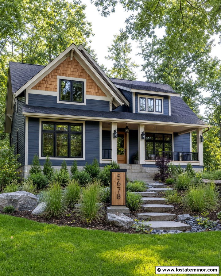 Denim Blue House With Cedar Shake Accents - 30 Denim Blue House Design With House Numbers Ideas