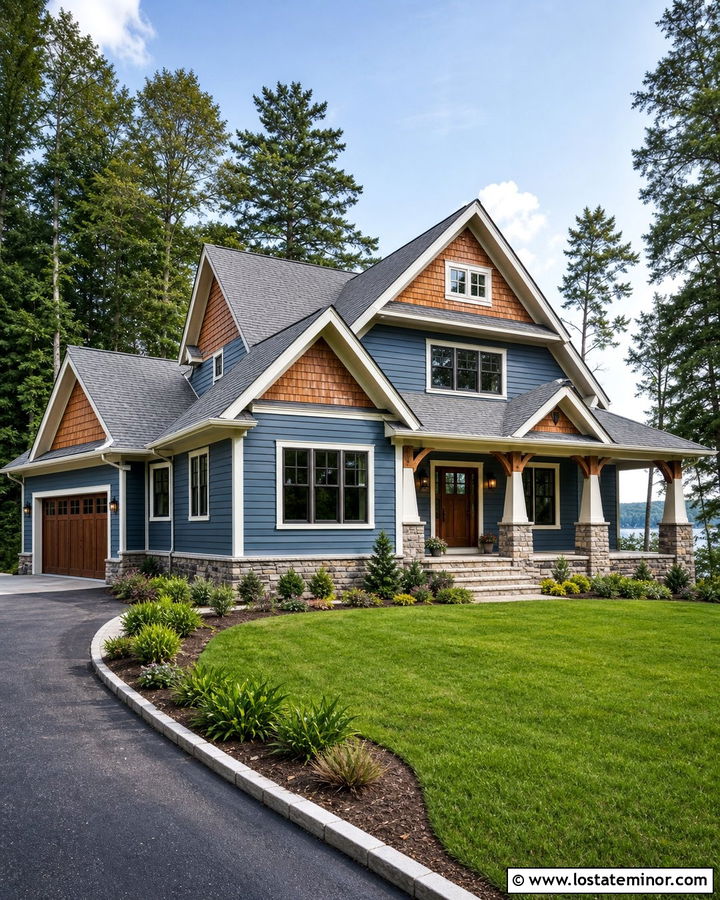 Denim Blue House With Cedar Shake Accents - 30 Denim Blue House Design With Accents Ideas
