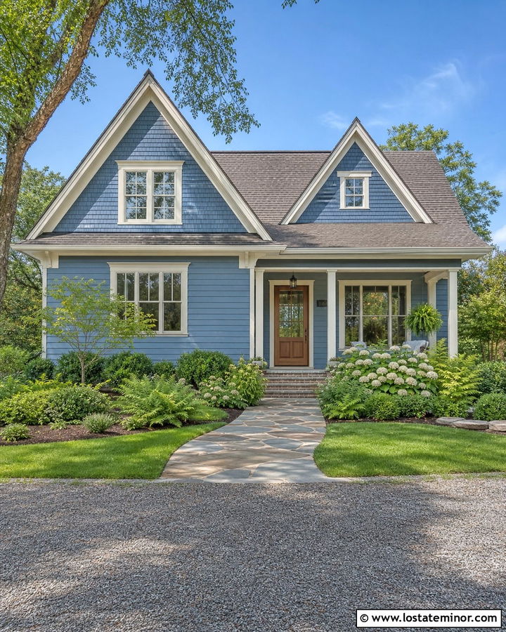 Denim Blue House With Cedar Shake Gables - 30 Denim Blue House Design With Gables Ideas