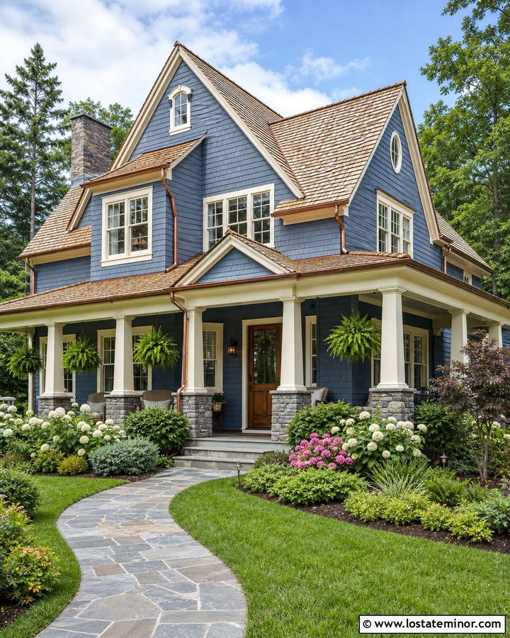 Denim Blue House With Cedar Shake Roof - 30 Denim Blue House Design With Roof Ideas