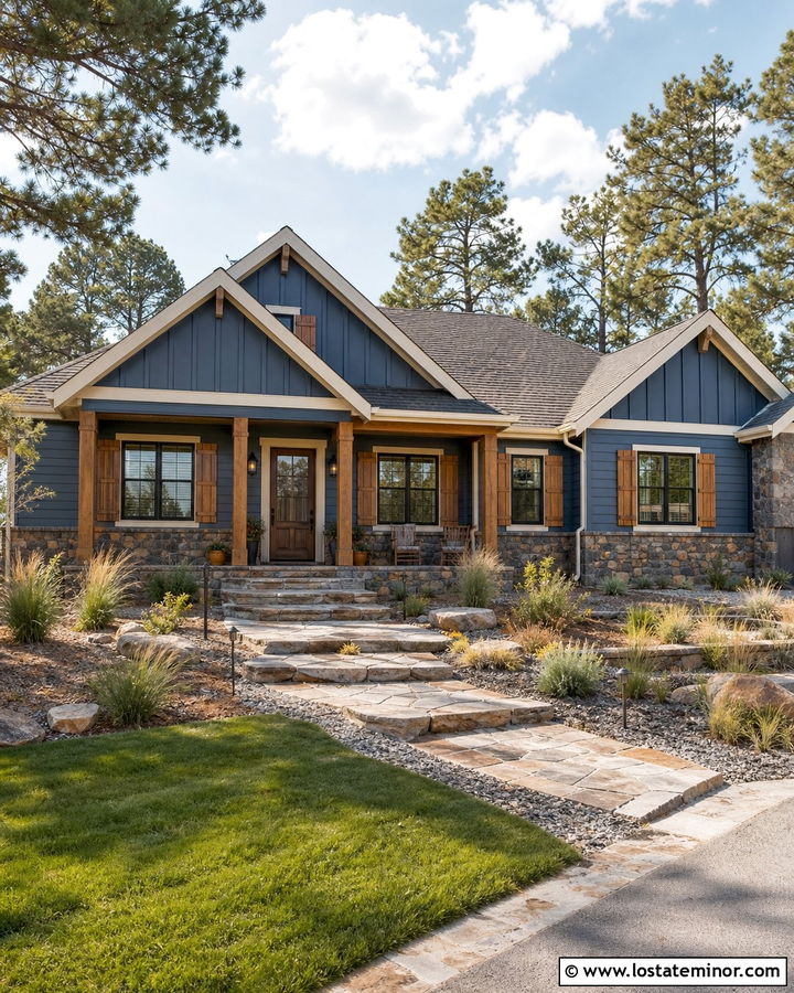 Denim Blue House With Cedar Shutters And Storm Door - 30 Denim Blue House Design With Storm Door Ideas