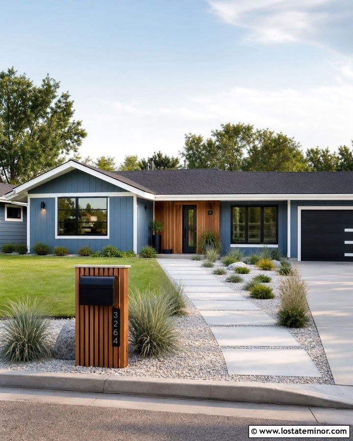 Denim Blue House With Cedar Slat Mailbox - 30 Denim Blue House Design With Mailbox Ideas