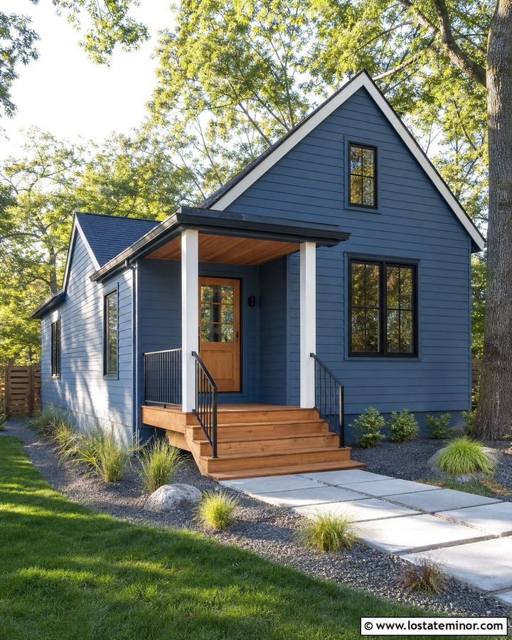 Denim Blue House With Cedar Steps - 30 Denim Blue House Design With Steps Ideas