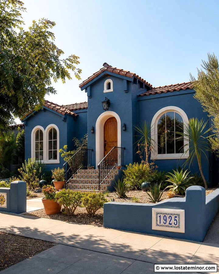 Denim Blue House With Ceramic Tile Numbers - 30 Denim Blue House Design With House Numbers Ideas
