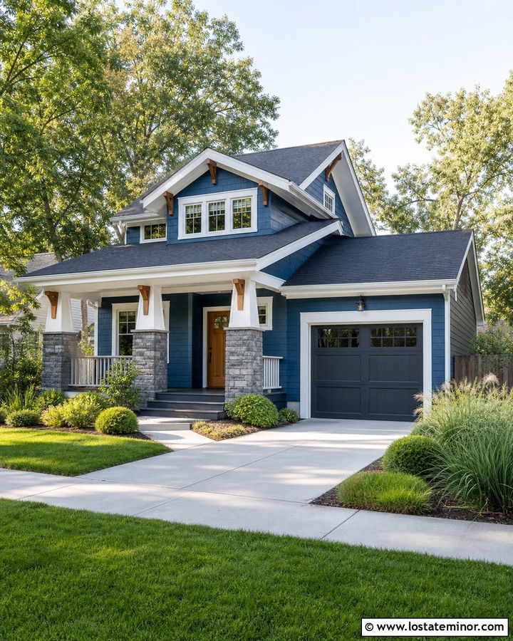 Denim Blue House With Charcoal Garage Door - 30 Denim Blue House Design With Garage Door Ideas