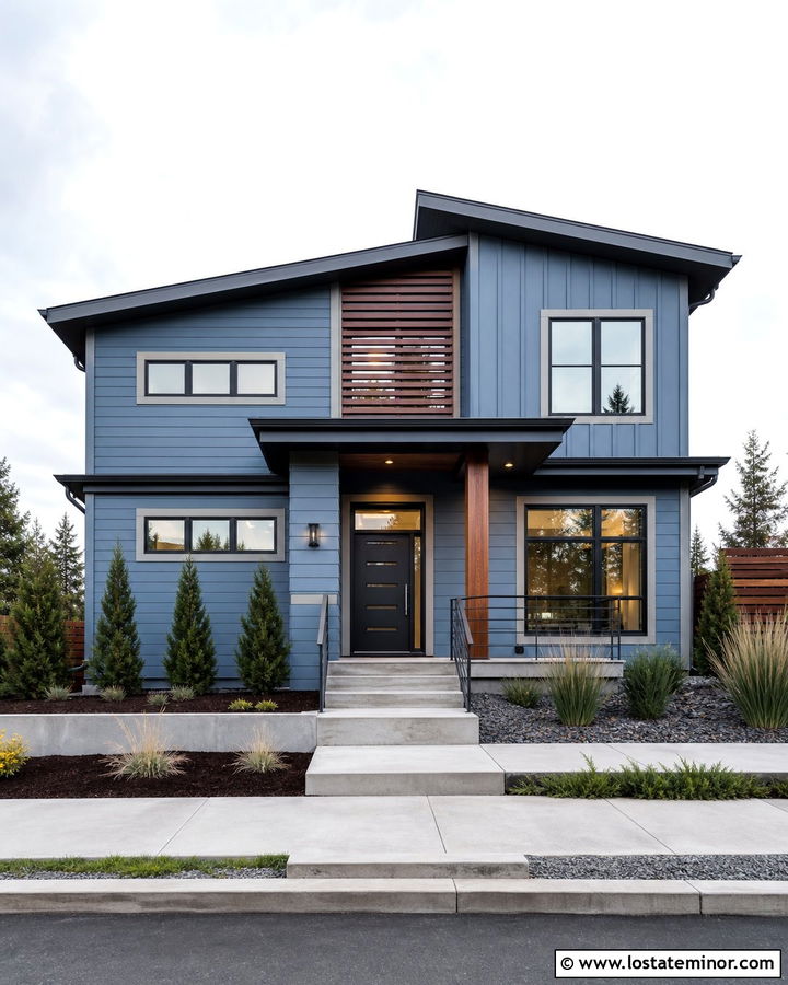 Denim Blue House With Charcoal Gray Front Door - 30 Denim Blue House Design With Entry Door Ideas