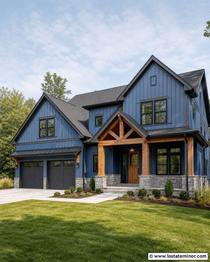 Denim Blue House With Charcoal Gray Trim - 30 Denim Blue House Design With Trim Ideas