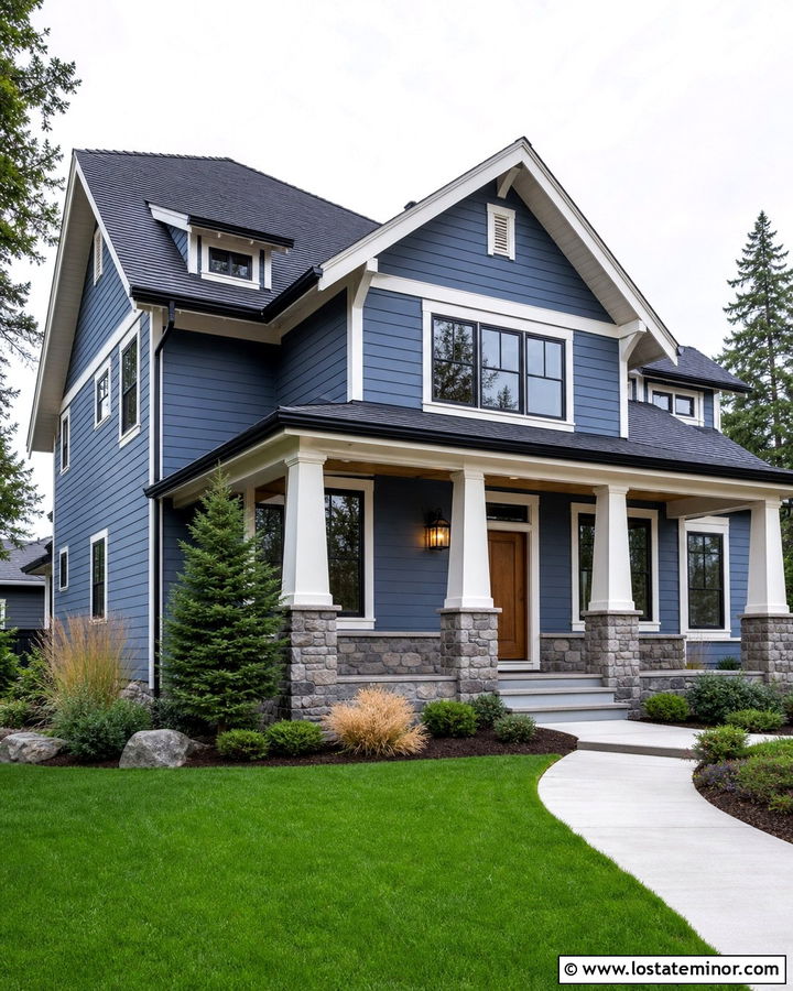 Denim Blue House With Charcoal Shingle Roof - 30 Denim Blue House Design With Roof Ideas