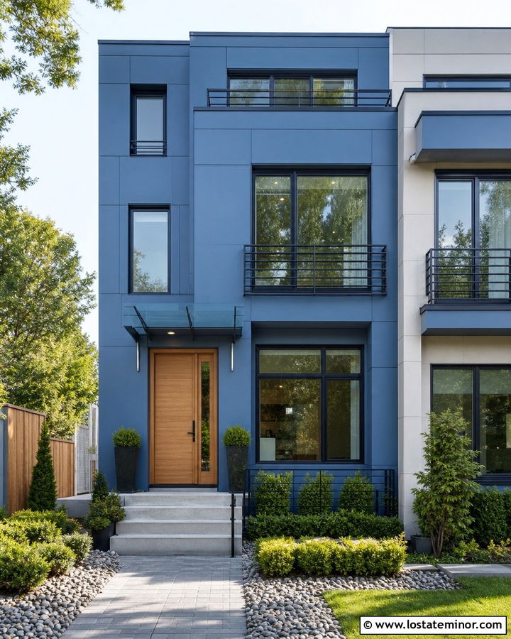 Denim Blue House With Clear Glass Awning - 30 Denim Blue House Design With Awning Ideas