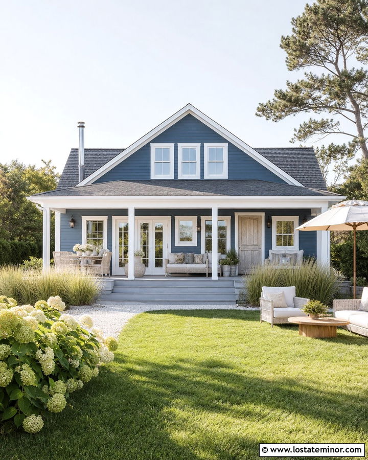 Denim Blue House With Coastal Backyard - 30 Denim Blue House Design With Backyard Ideas