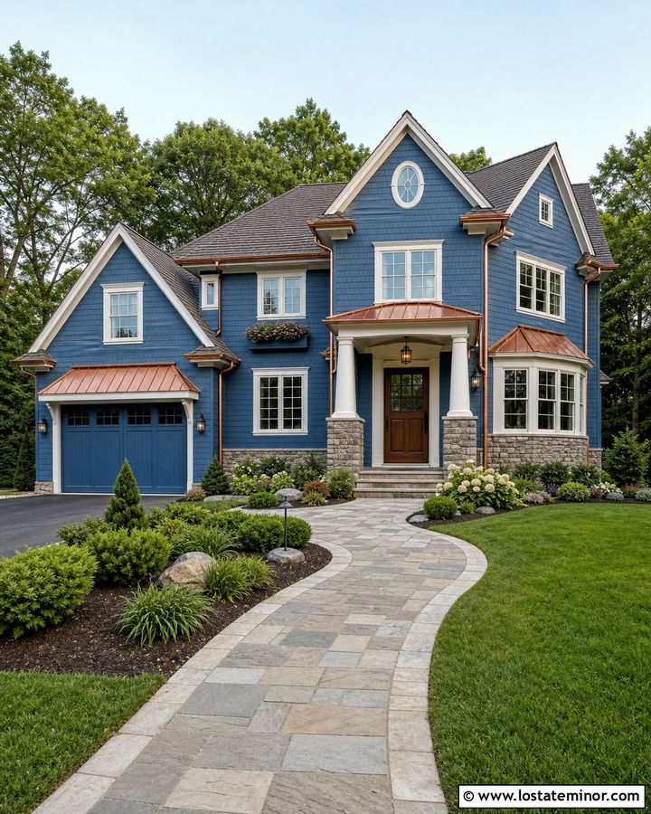 Denim Blue House With Copper Accents - 30 Denim Blue House Design With Accents Ideas