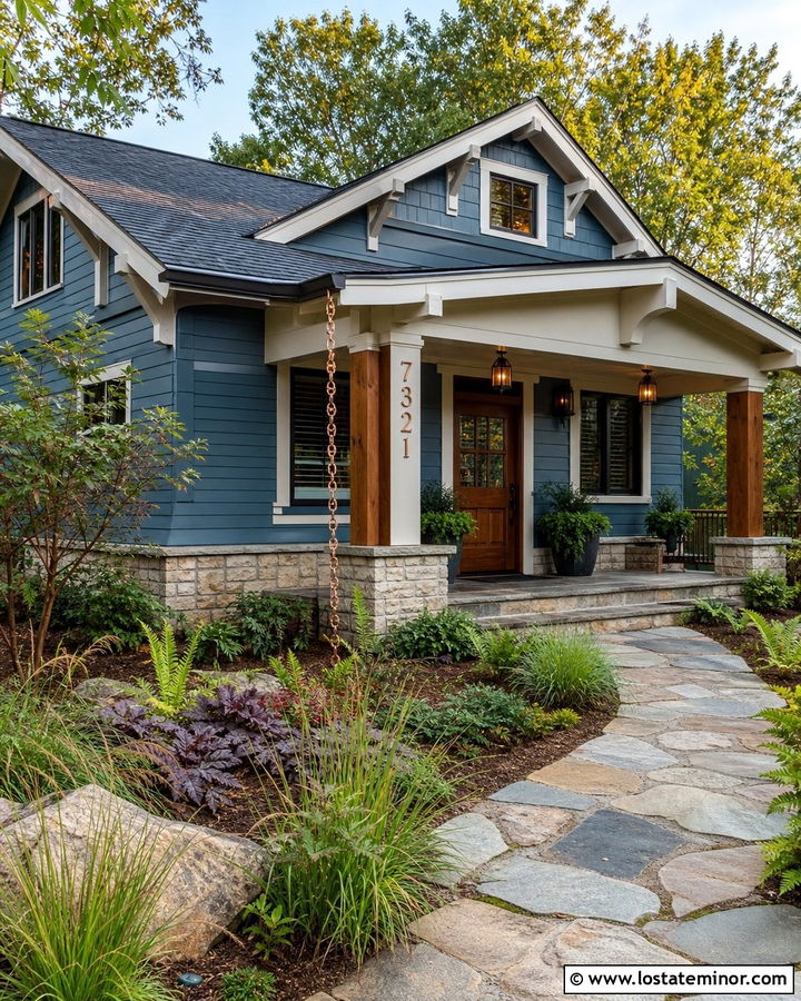 Denim Blue House With Copper House Numbers - 30 Denim Blue House Design With House Numbers Ideas