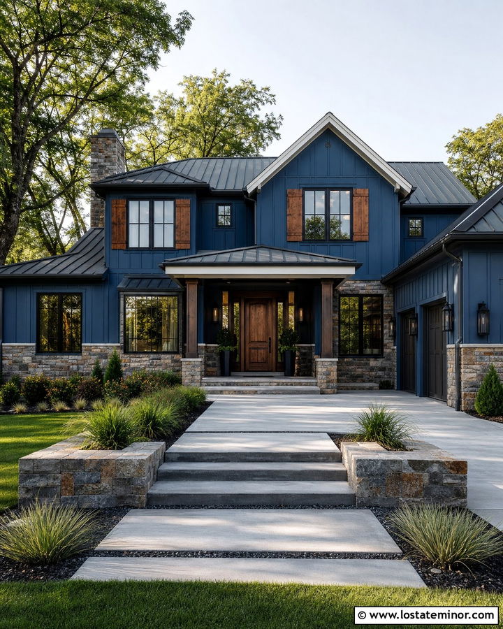 Denim Blue House With Copper Shutters - 30 Denim Blue House Design With Shutters Ideas