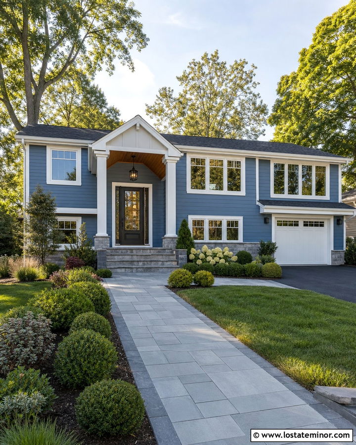 Denim Blue House With Covered Entry And Storm Door - 30 Denim Blue House Design With Storm Door Ideas
