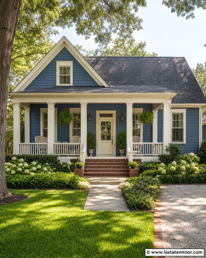 Denim Blue House With Cream Front Door - 30 Denim Blue House Design With Front Door Ideas