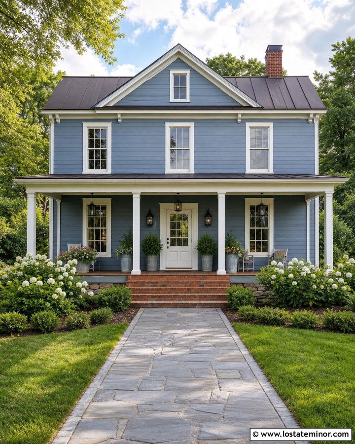 Denim Blue House With Cream Front Door - 30 Denim Blue House Design With Entry Door Ideas