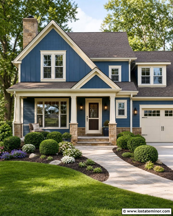 Denim Blue House With Cream Storm Door - 30 Denim Blue House Design With Storm Door Ideas