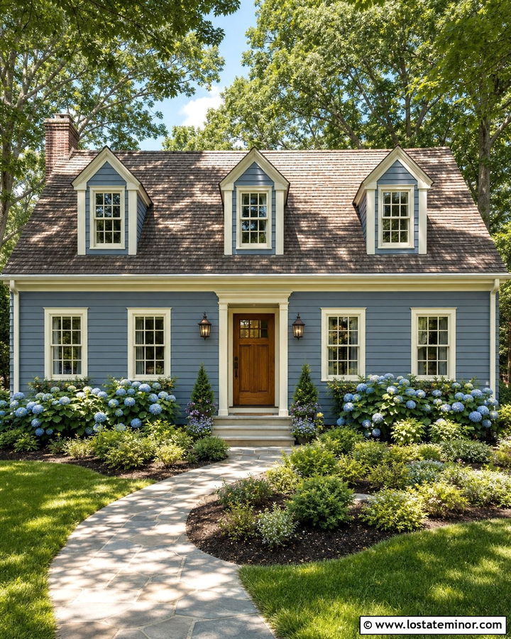 Denim Blue House With Cream Trim And Brown Shingles - 30 Denim Blue House Design With Shingles Ideas