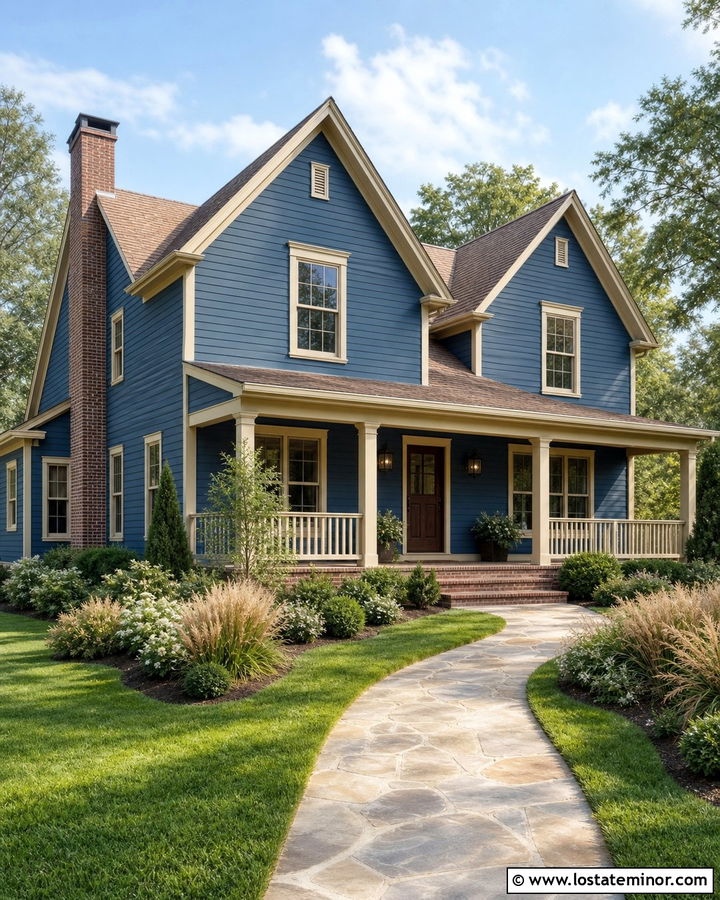Denim Blue House With Cream Trim - 30 Denim Blue House Design With Trim Ideas