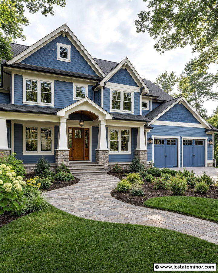 Denim Blue House With Cross Gable Roof - 30 Denim Blue House Design With Roof Ideas
