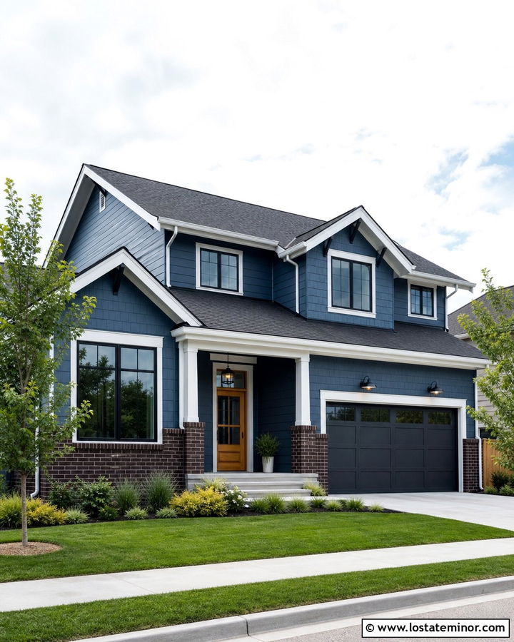 Denim Blue House With Dark Brick Accents - 30 Denim Blue House Design With Brick Accents Ideas