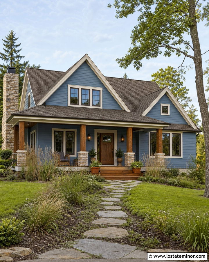 Denim Blue House With Dark Brown Roof - 30 Denim Blue House Design With Roof Ideas