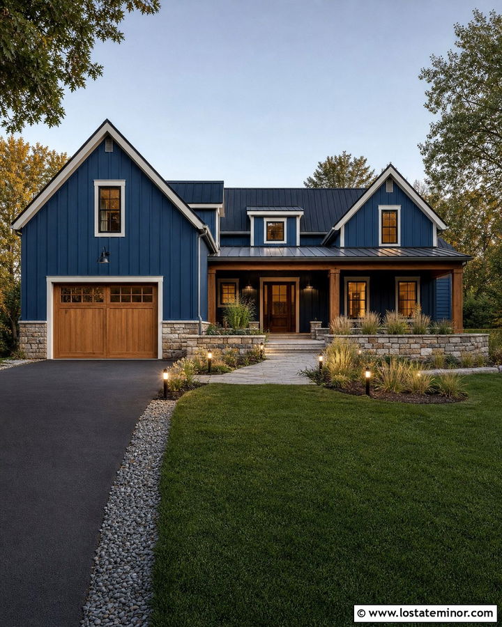 Denim Blue House With Dark Sky Lighting - 30 Denim Blue House Design With Lighting Ideas