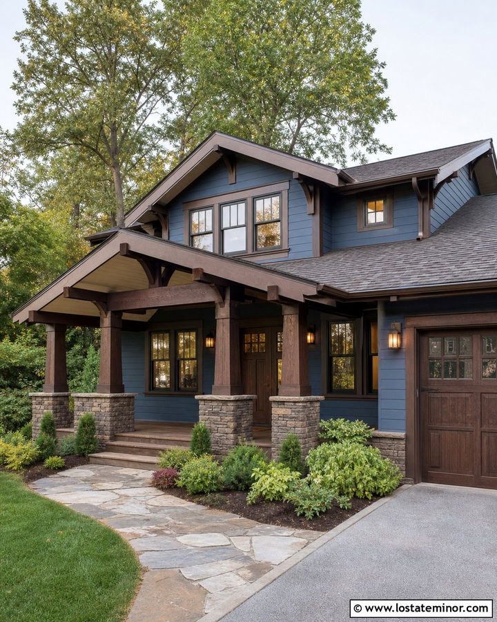 Denim Blue House With Dark Walnut Trim - 30 Denim Blue House Design With Trim Ideas