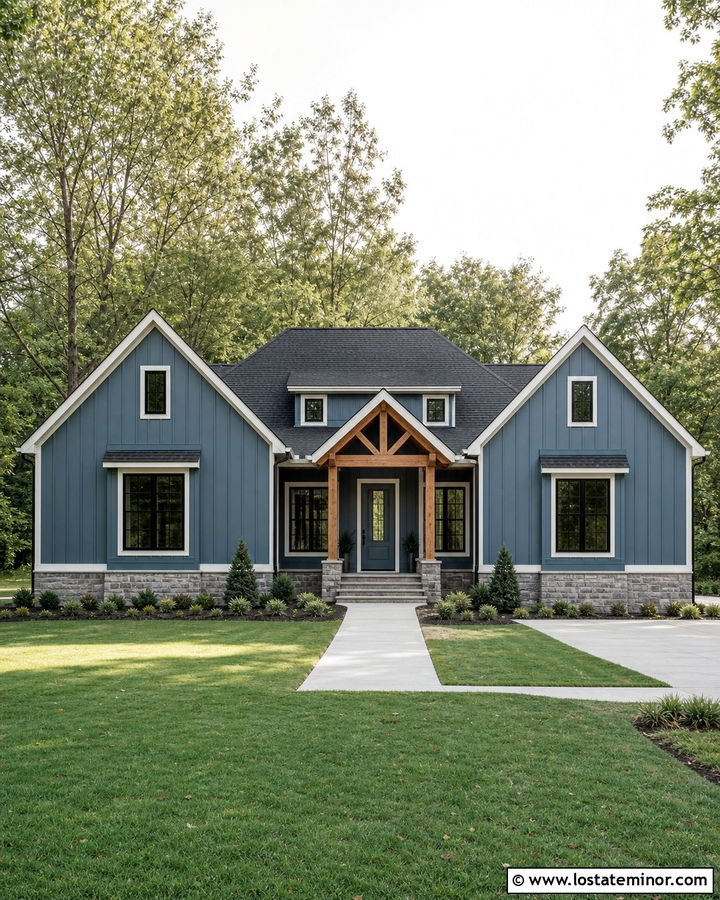Denim Blue House With Denim Blue Front Door - 30 Denim Blue House Design With Front Door Ideas