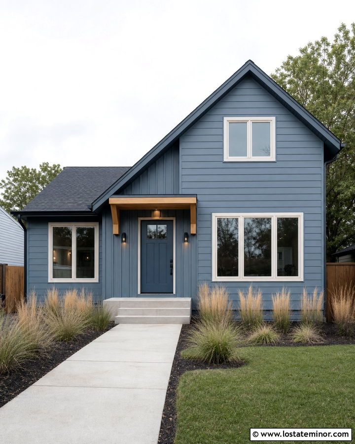 Denim Blue House With Denim Blue Front Door - 30 Denim Blue House Design With Entry Door Ideas