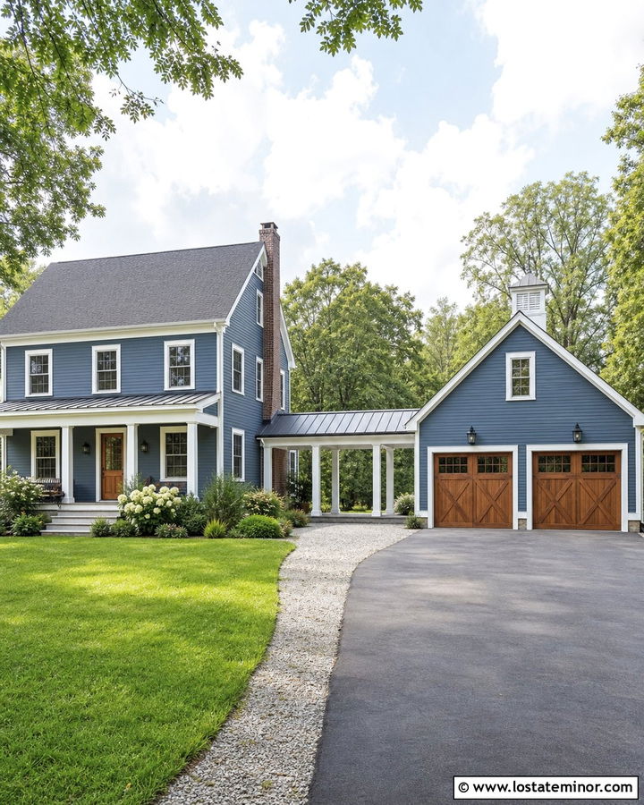 Denim Blue House With Detached Garage - 30 Denim Blue House Design With Garage Door Ideas