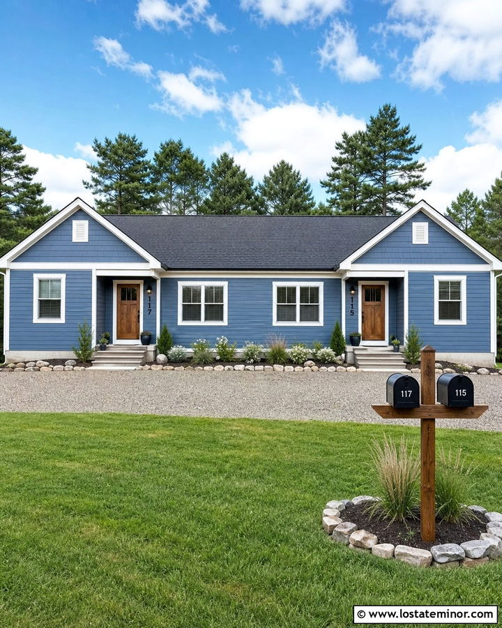 Denim Blue House With Double Mailbox Post - 30 Denim Blue House Design With Mailbox Ideas