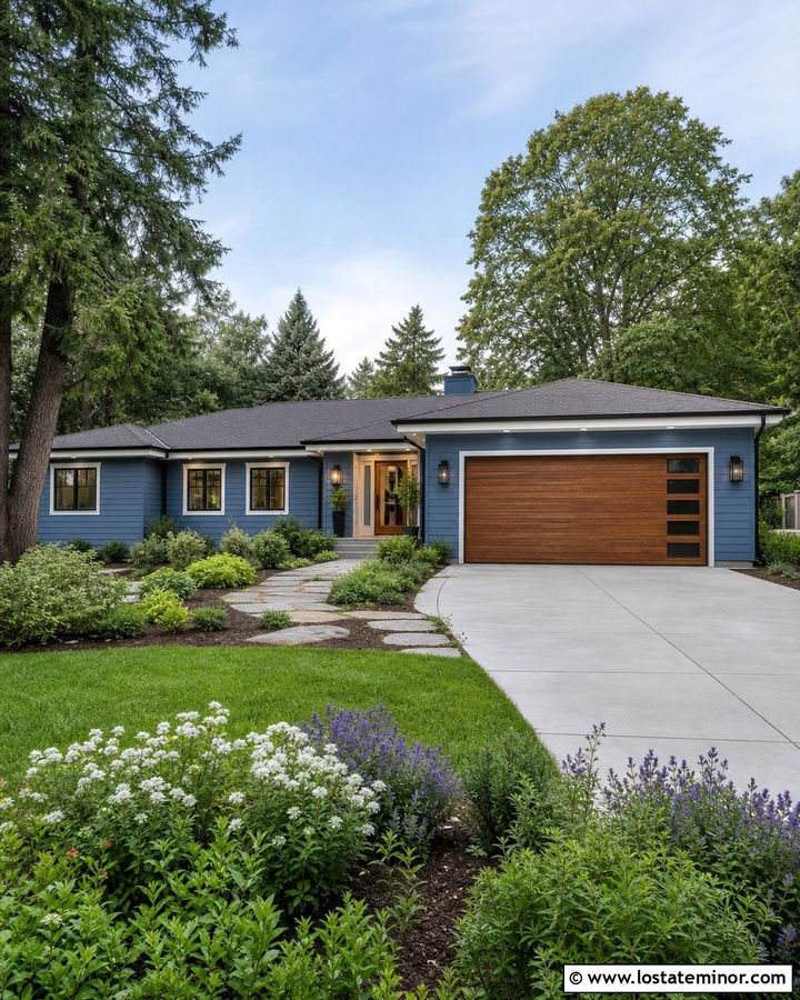 Denim Blue House With Enclosed Carport - 30 Denim Blue House Design With Carport Ideas