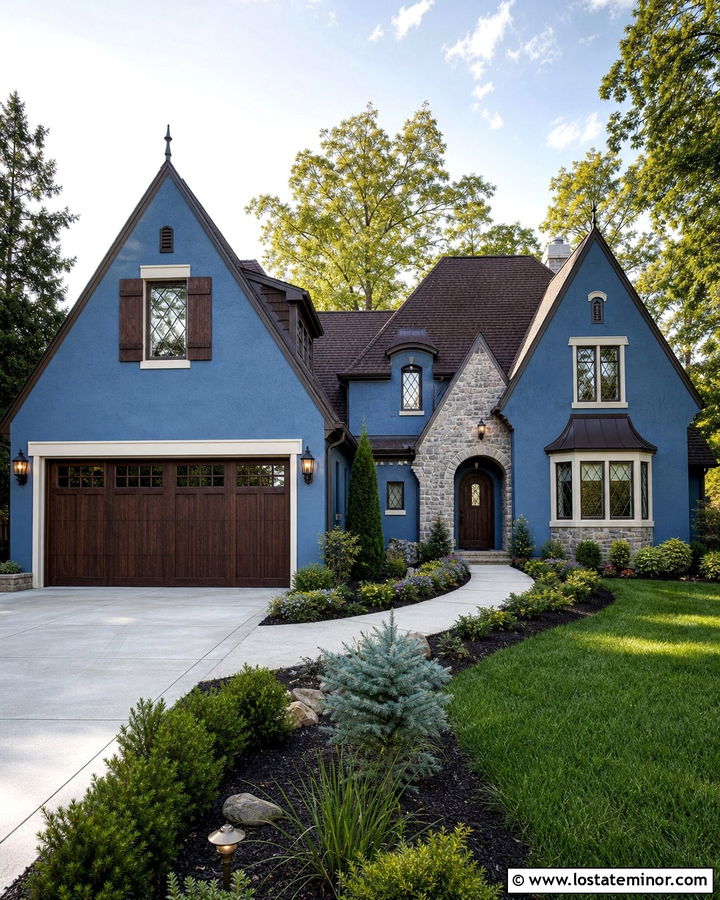Denim Blue House With Espresso Garage Door - 30 Denim Blue House Design With Garage Door Ideas