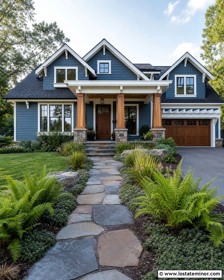 Denim Blue House With Flagstone Walkway - 30 Denim Blue House Design With Walkway Ideas