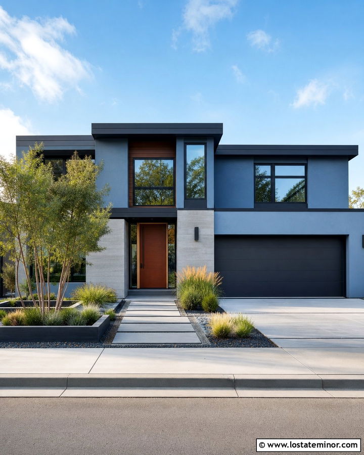 Denim Blue House With Flat Roof - 30 Denim Blue House Design With Roof Ideas