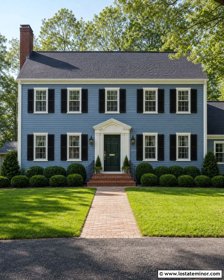 Denim Blue House With Forest Green Front Door - 30 Denim Blue House Design With Front Door Ideas