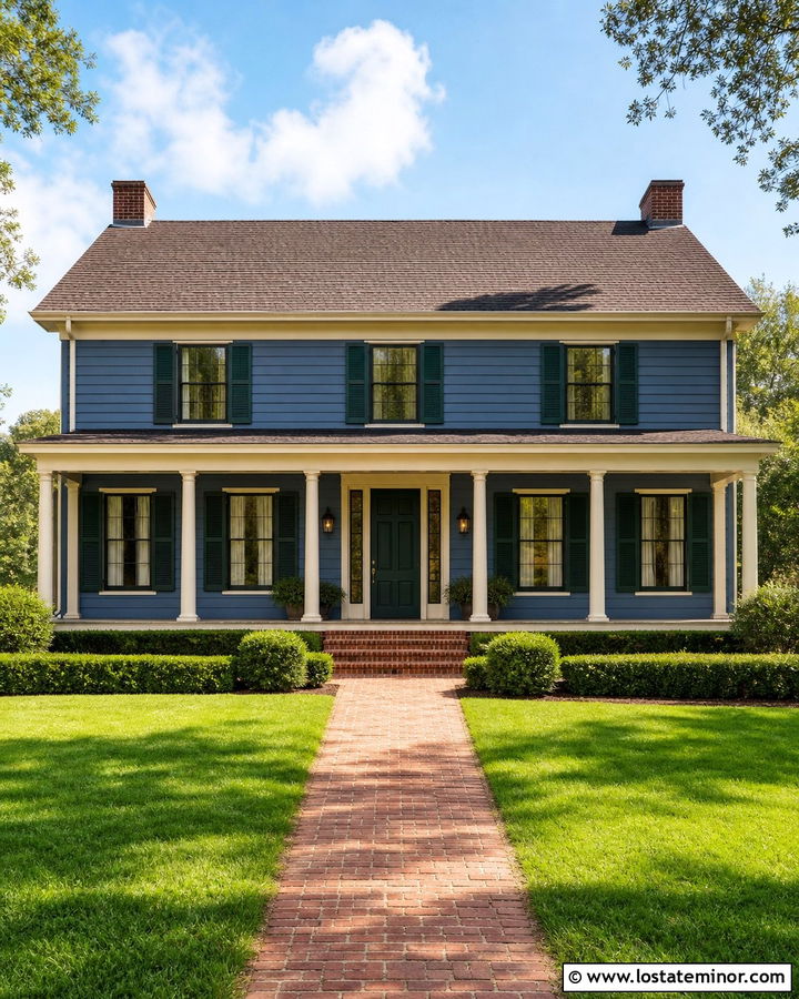 Denim Blue House With Forest Green Trim - 30 Denim Blue House Design With Trim Ideas
