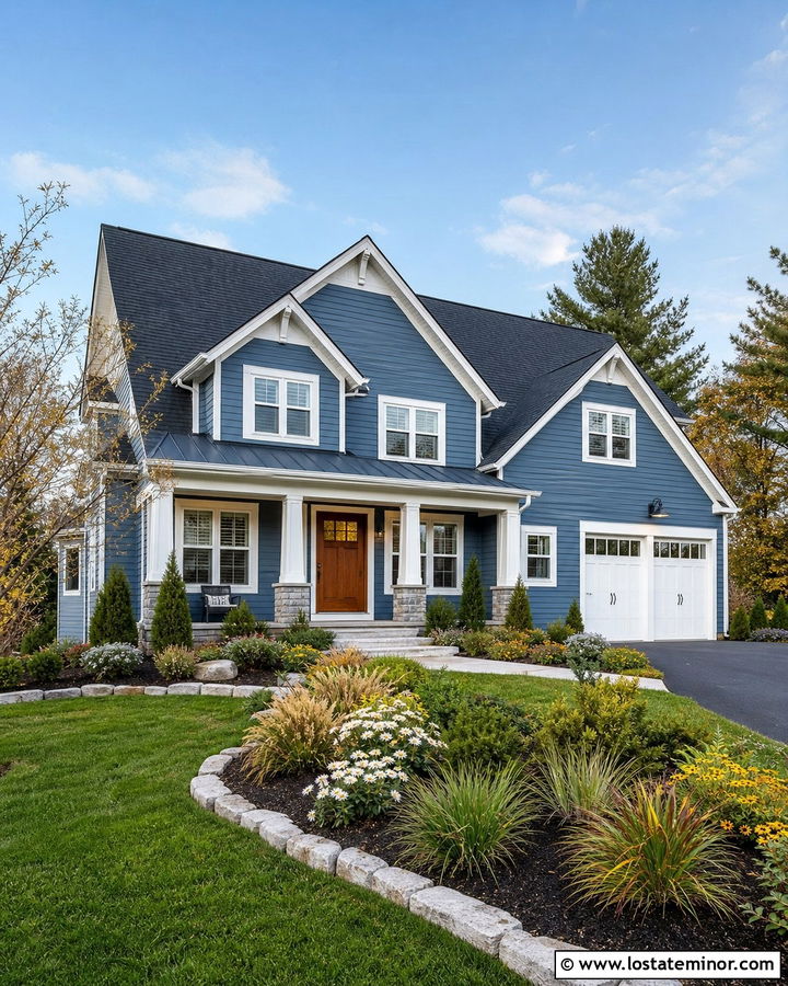 Denim Blue House With Four Season Landscaping - 30 Denim Blue House Design With Landscaping Ideas