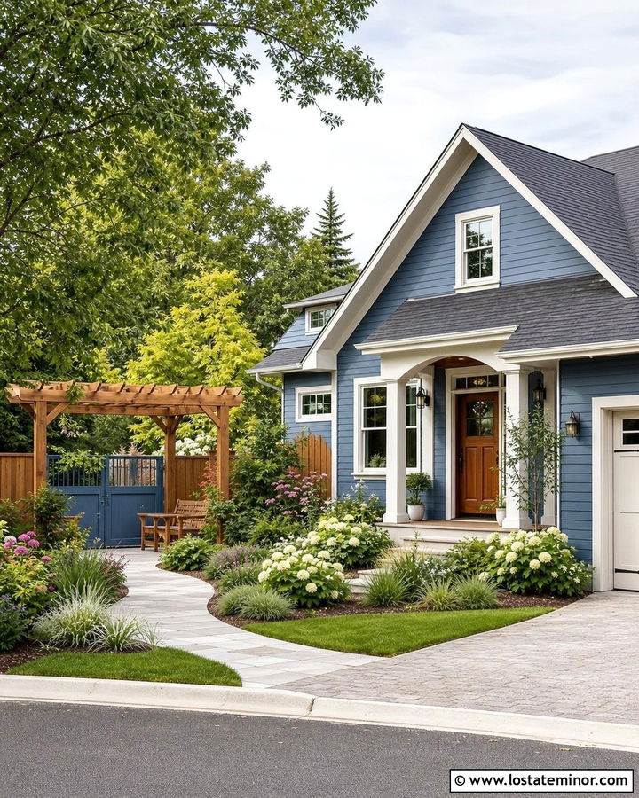 Denim Blue House With Freestanding Garden Pergola - 30 Denim Blue House Design With Pergola Ideas