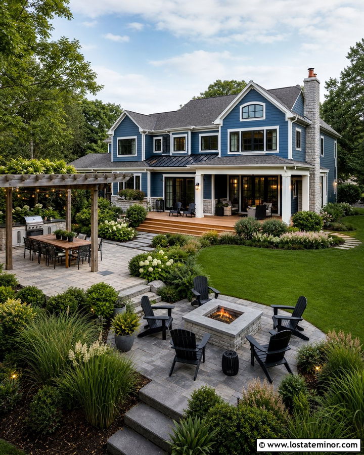 Denim Blue House With Full Backyard Retreat - 30 Denim Blue House Design With Backyard Ideas