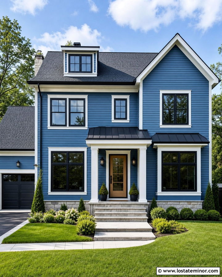 Denim Blue House With Full View Storm Door - 30 Denim Blue House Design With Storm Door Ideas