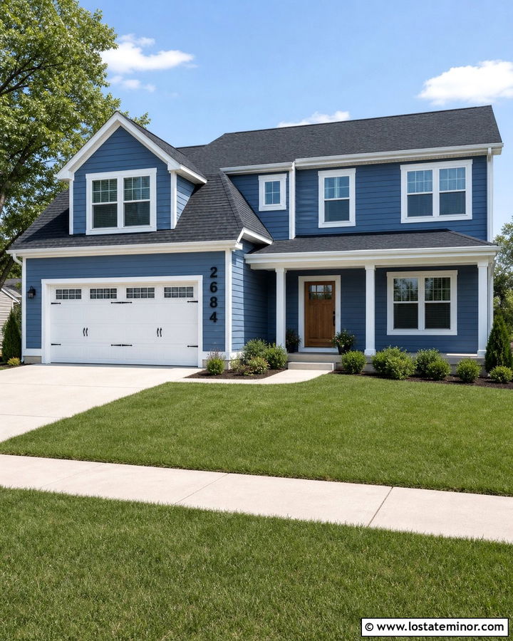 Denim Blue House With Garage House Numbers - 30 Denim Blue House Design With House Numbers Ideas