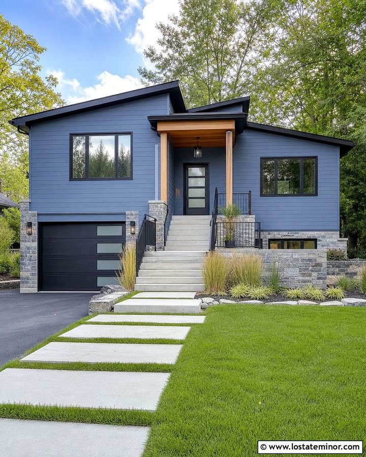 Denim Blue House With Glass Front Door - 30 Denim Blue House Design With Front Door Ideas