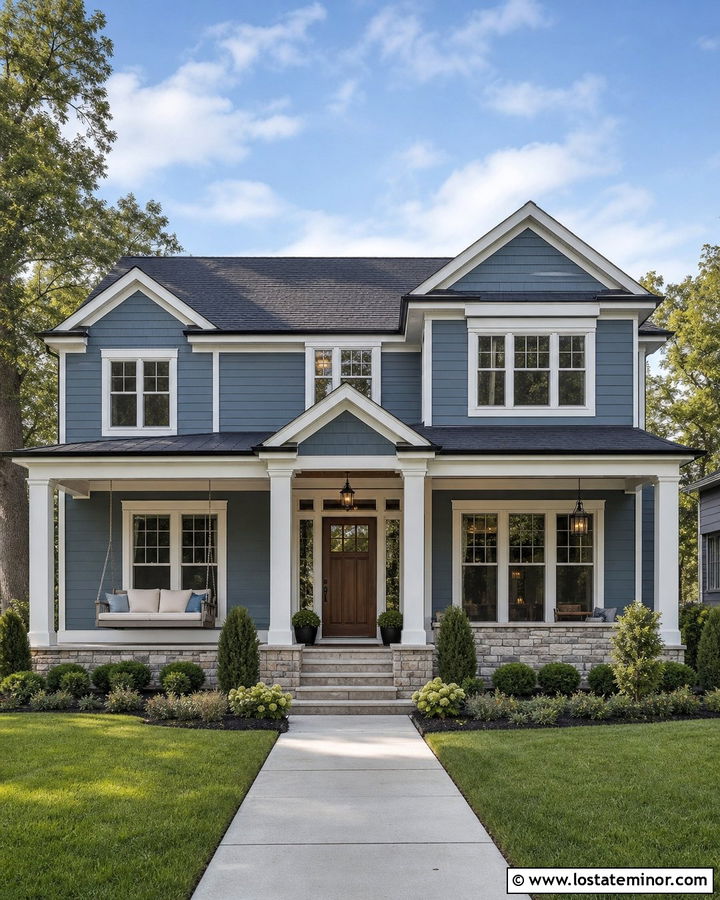 Denim Blue House With Gray Swing - 30 Denim Blue House Design With Swing Ideas