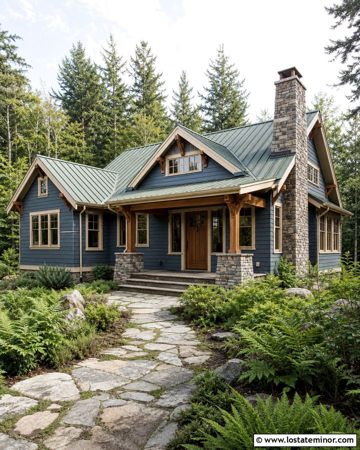 Denim Blue House With Green Metal Roof - 30 Denim Blue House Design With Roof Ideas