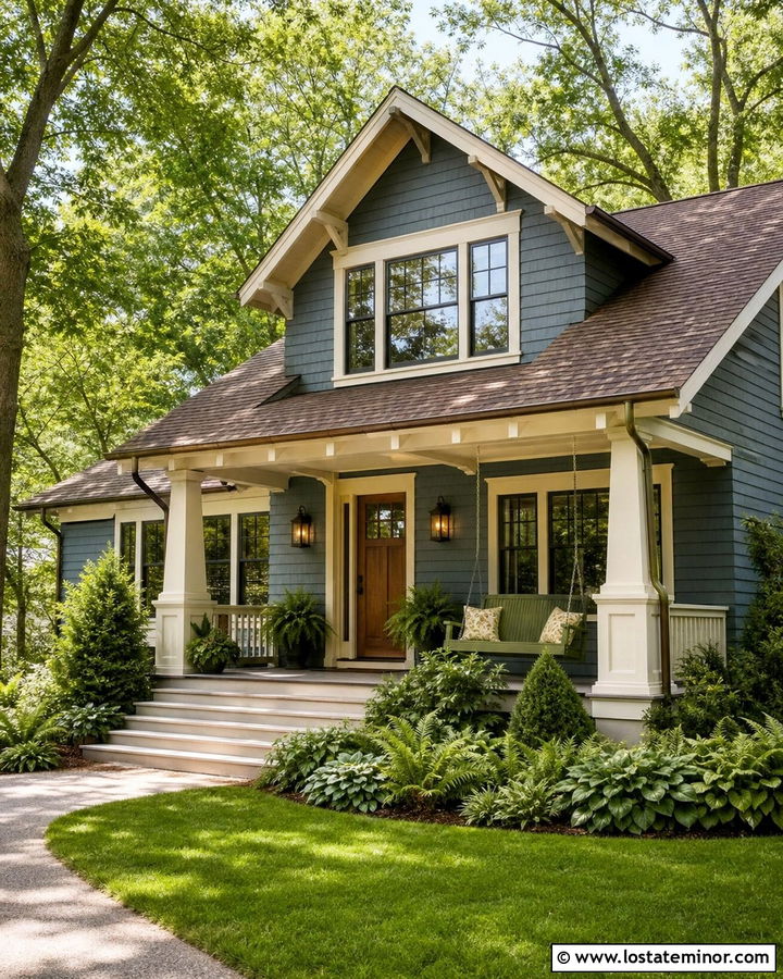 Denim Blue House With Green Swing - 30 Denim Blue House Design With Swing Ideas