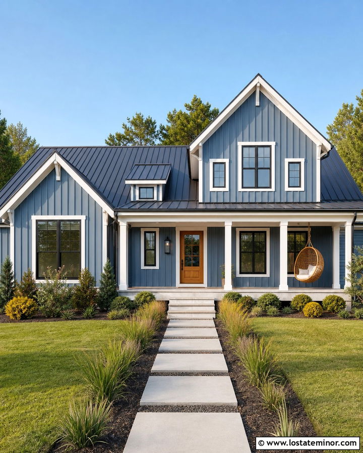 Denim Blue House With Hanging Egg Swing - 30 Denim Blue House Design With Swing Ideas