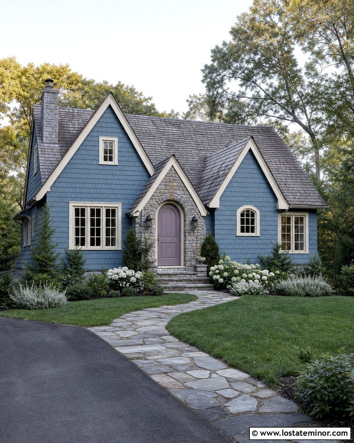 Denim Blue House With Lavender Front Door - 30 Denim Blue House Design With Front Door Ideas
