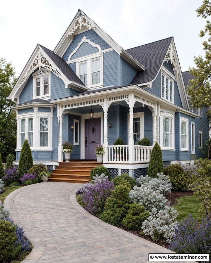Denim Blue House With Lavender Front Door - 30 Denim Blue House Design With Entry Door Ideas
